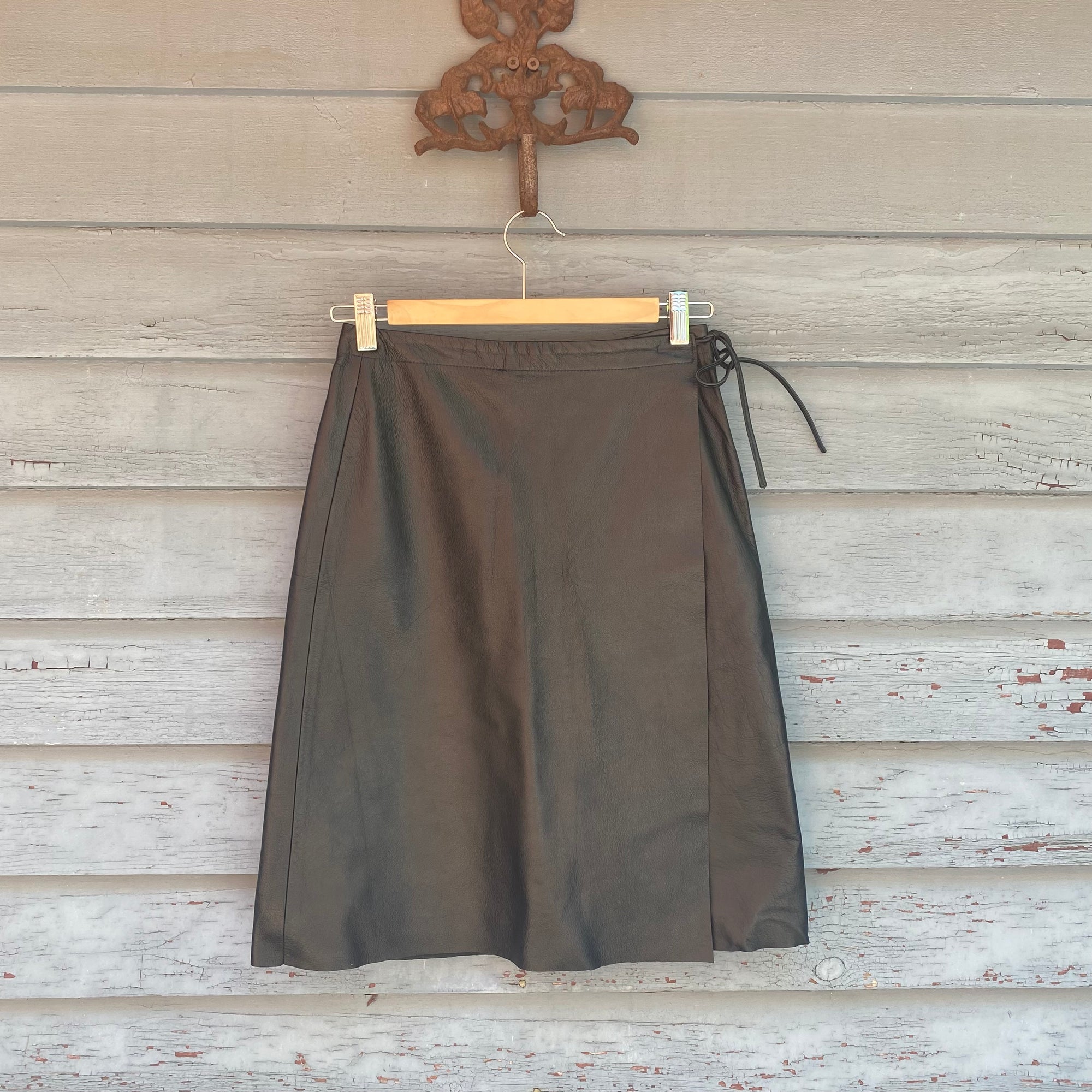 Vintage Black Leather Wrap Skirt - Size XS