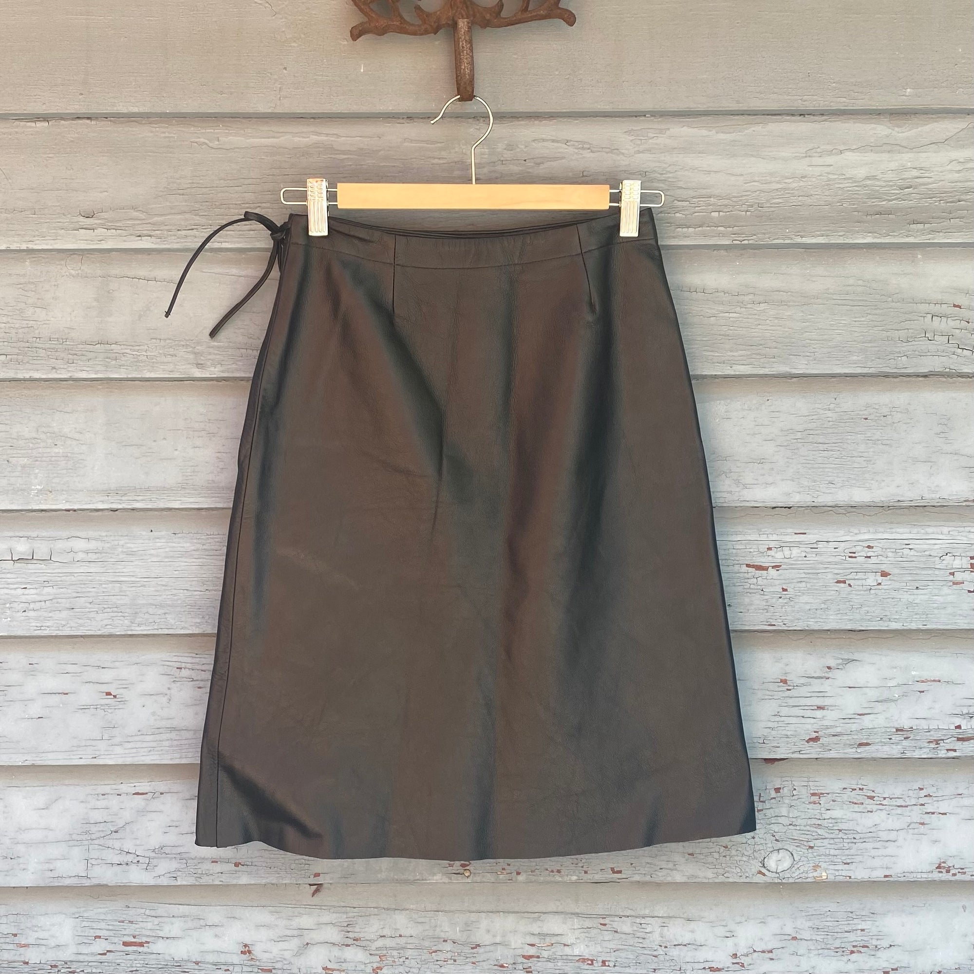 Vintage Black Leather Wrap Skirt - Size XS