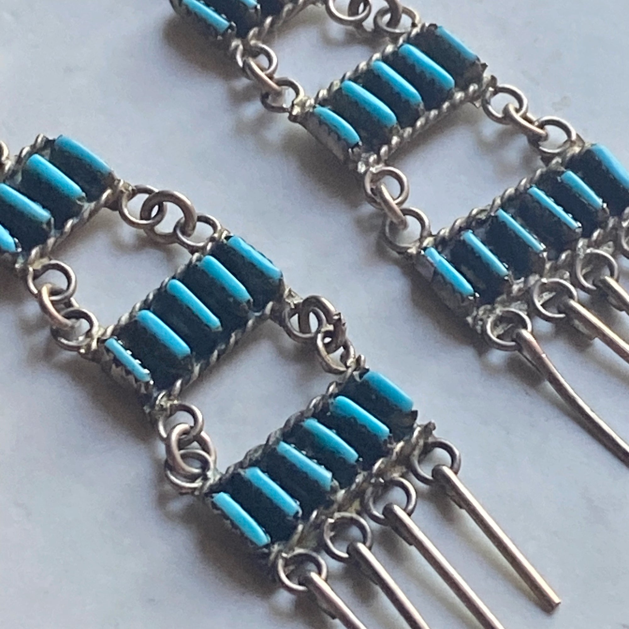 Vintage Zuni Turquoise "Petit Point" Chandelier Earrings - Silver