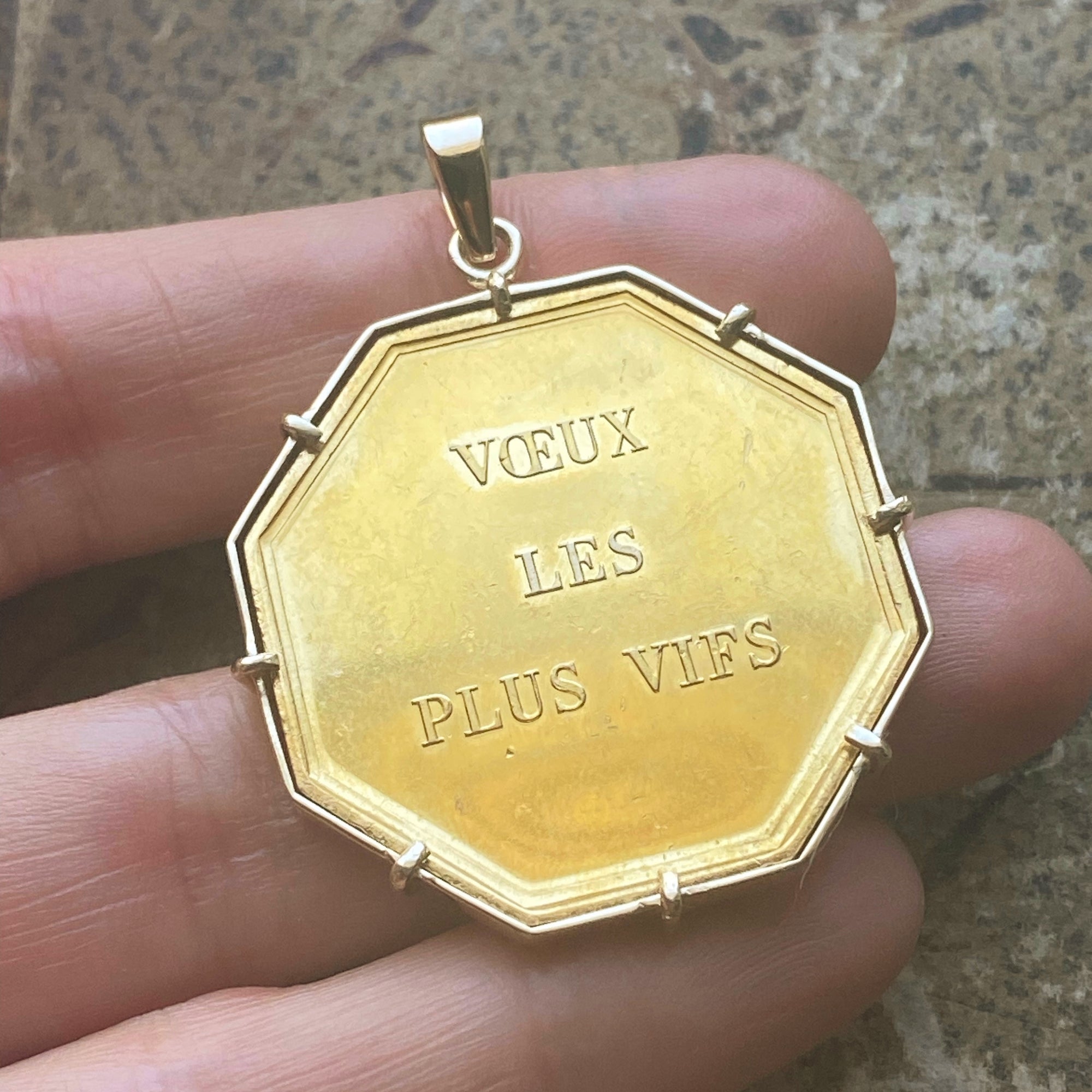 Vintage "L'Amour Est Nu..." Wish Token Pendant