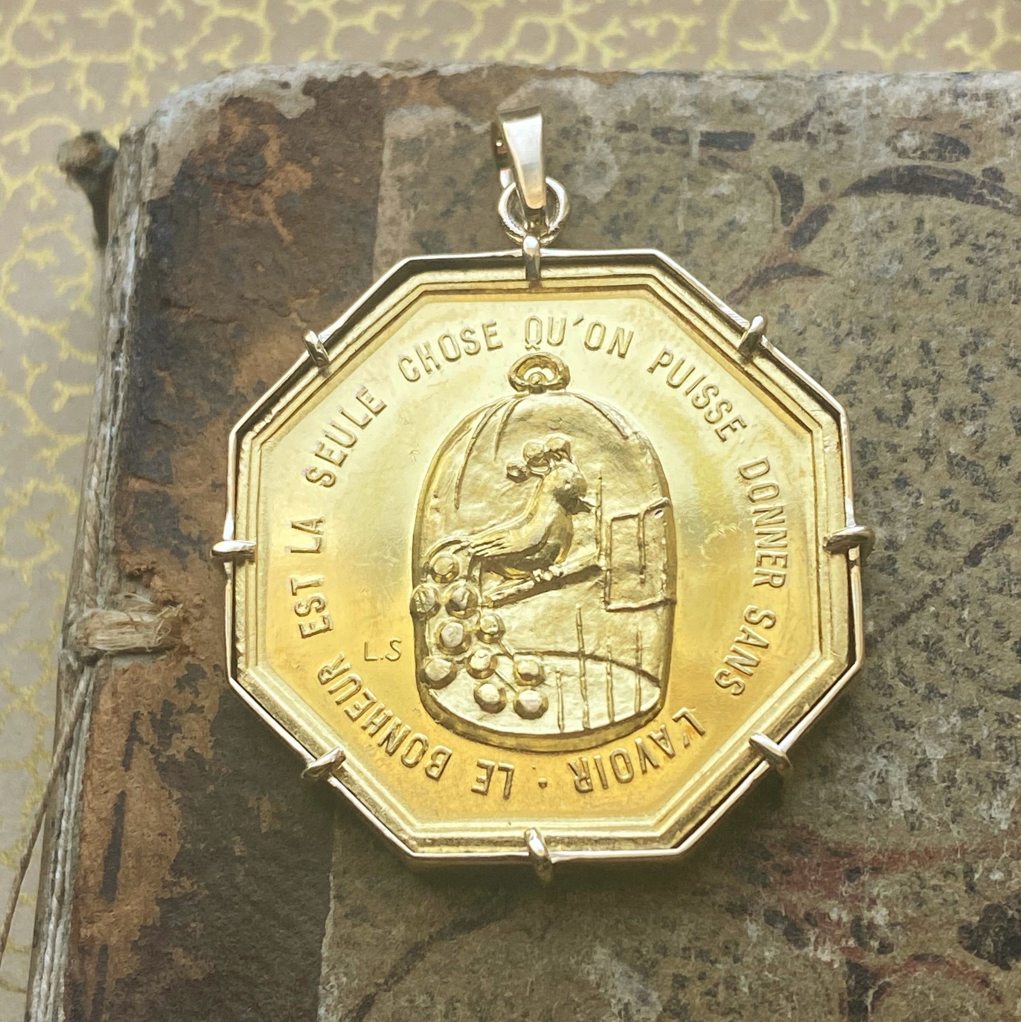 Vintage "Bonheur" Wish Token Pendant