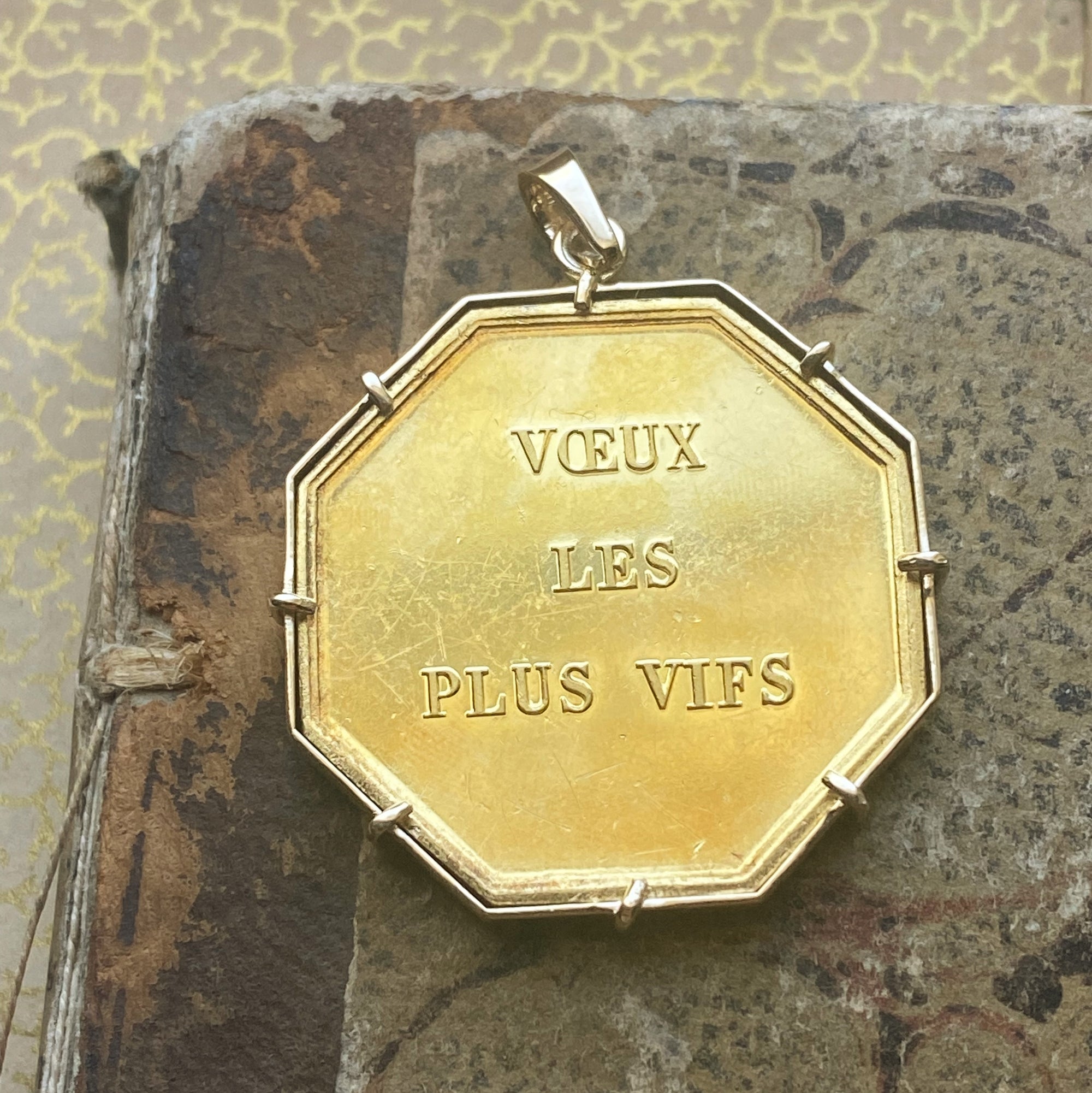 Vintage "Bonheur" Wish Token Pendant