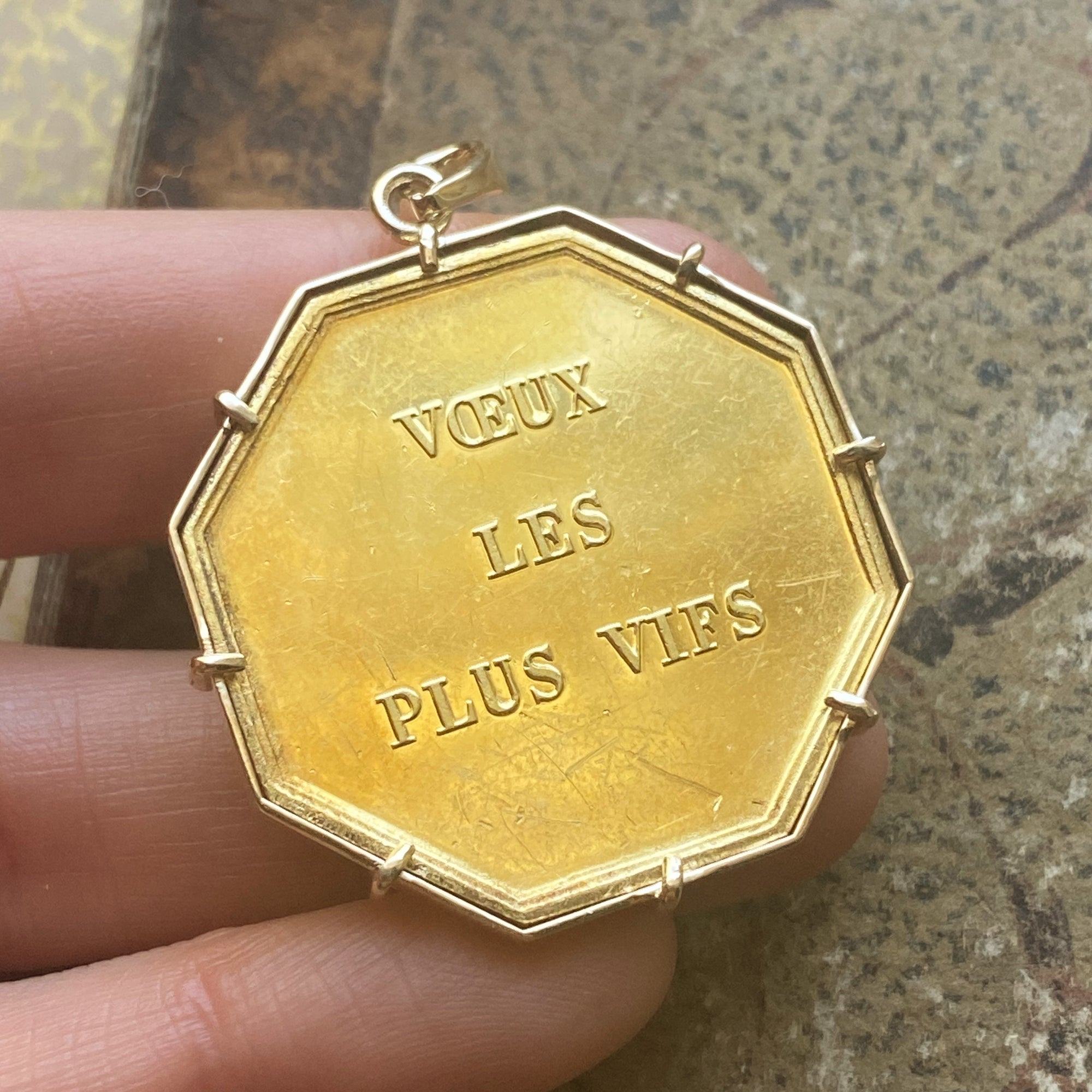 Vintage "Bonheur" Wish Token Pendant