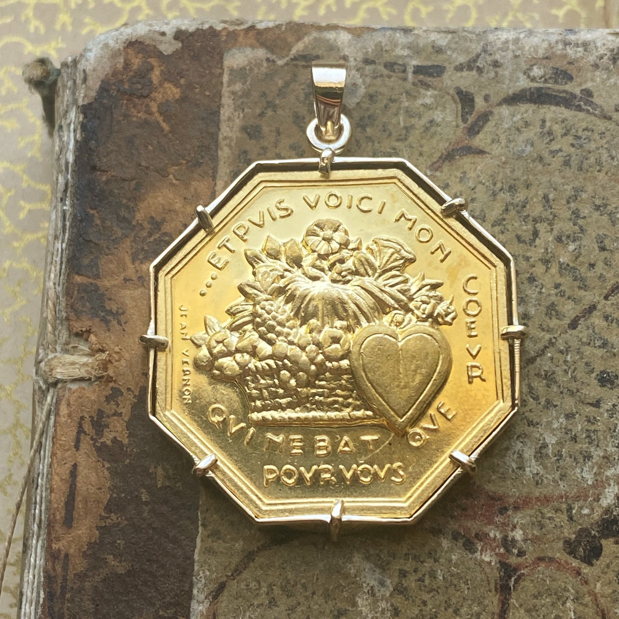 Vintage "Et Puis Voici Mon Coeur..." Wish Token Pendant