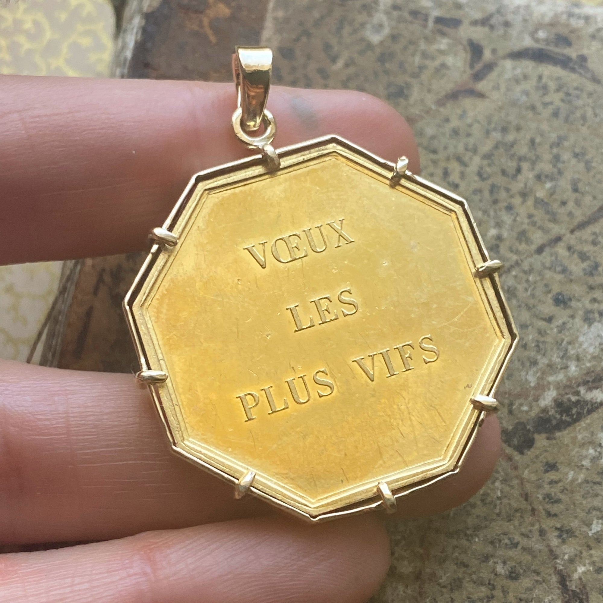 Vintage "Et Puis Voici Mon Coeur..." Wish Token Pendant