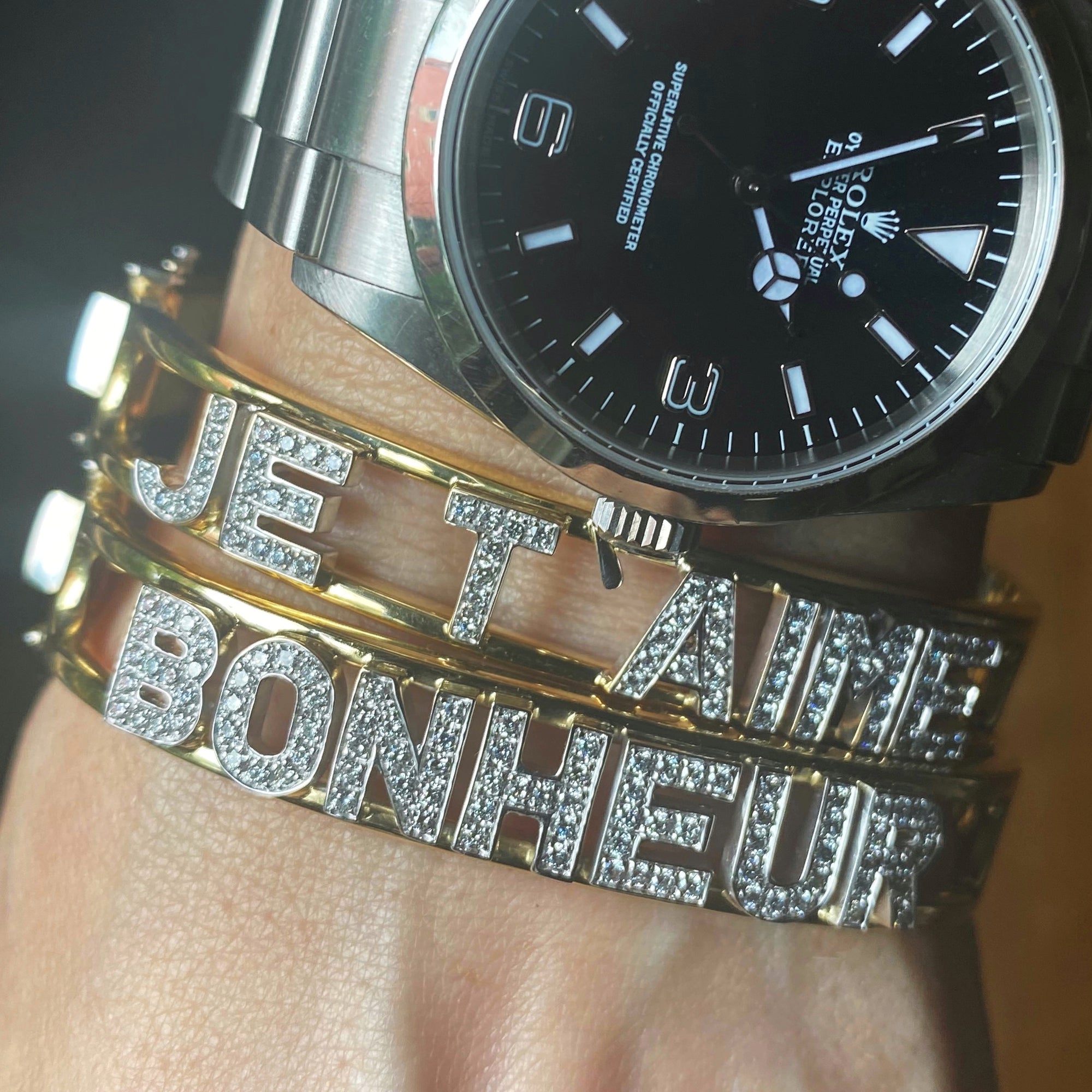 Custom "Je T'Aime" Diamond Bangle - 18k
