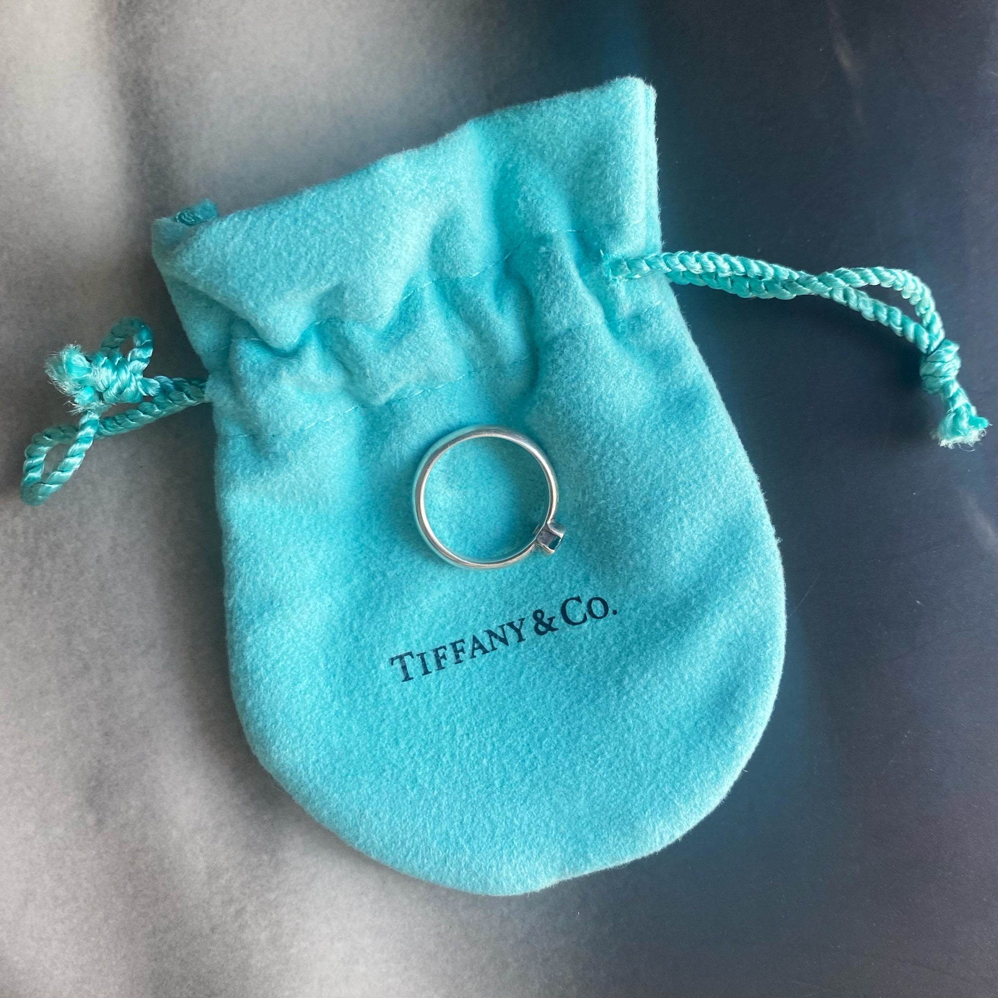 Estate Tiffany Sterling Silver Aquamarine Ring - Size 5.25