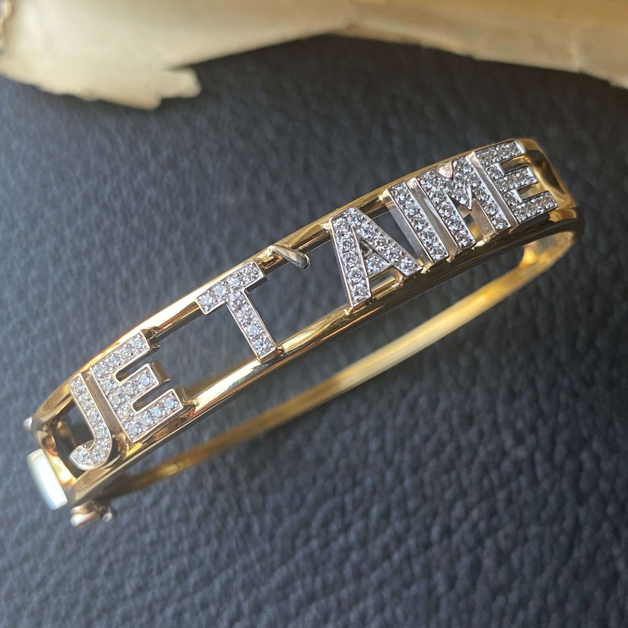 Custom "Je T'Aime" Diamond Bangle - 18k