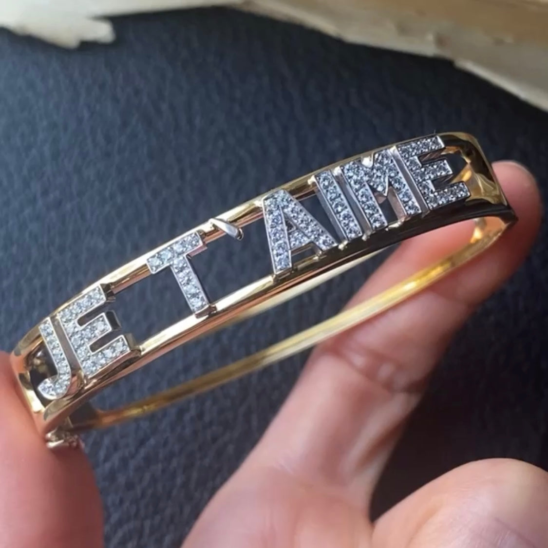 Custom "Je T'Aime" Diamond Bangle - 18k