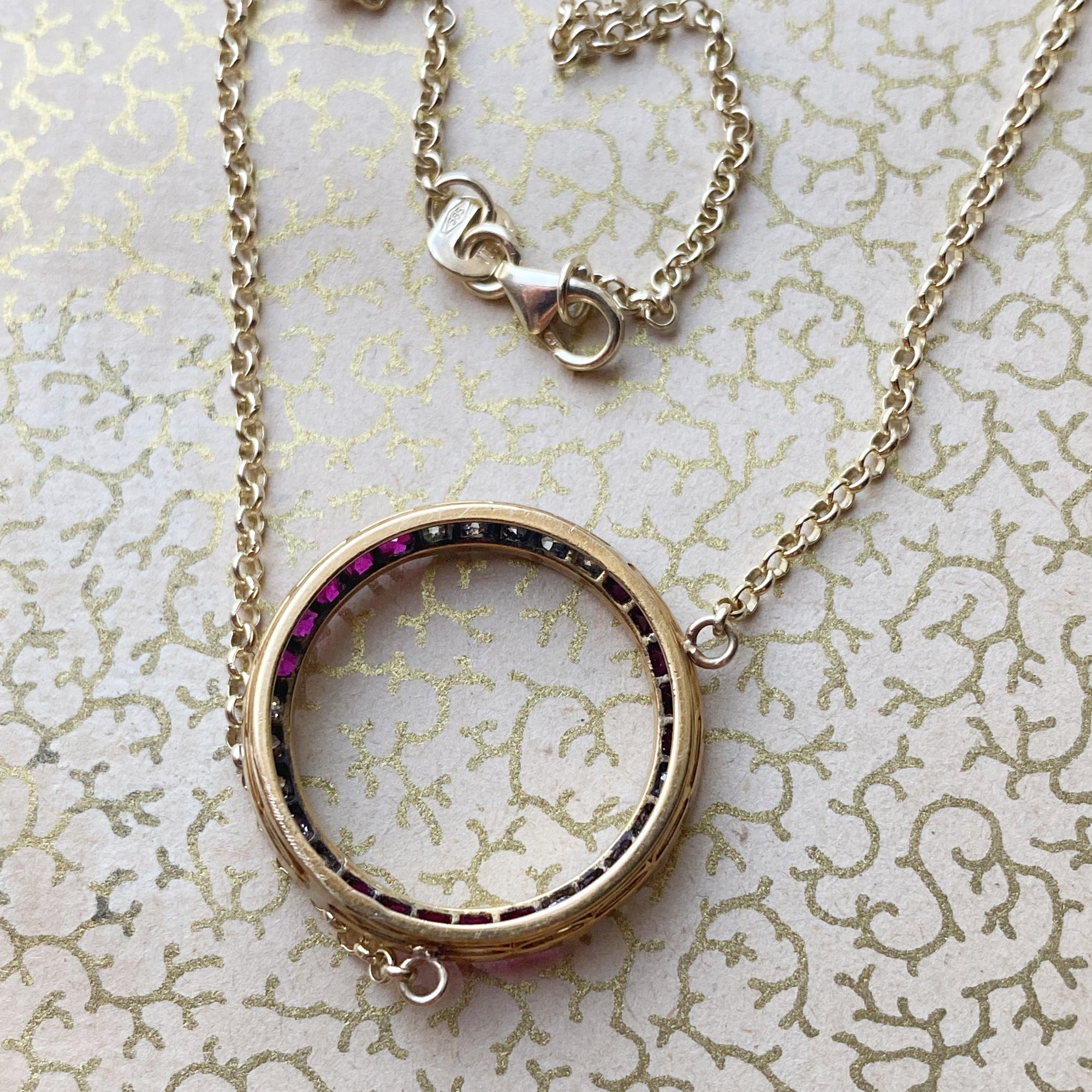 Art Deco Ruby and Diamond Circle Necklace