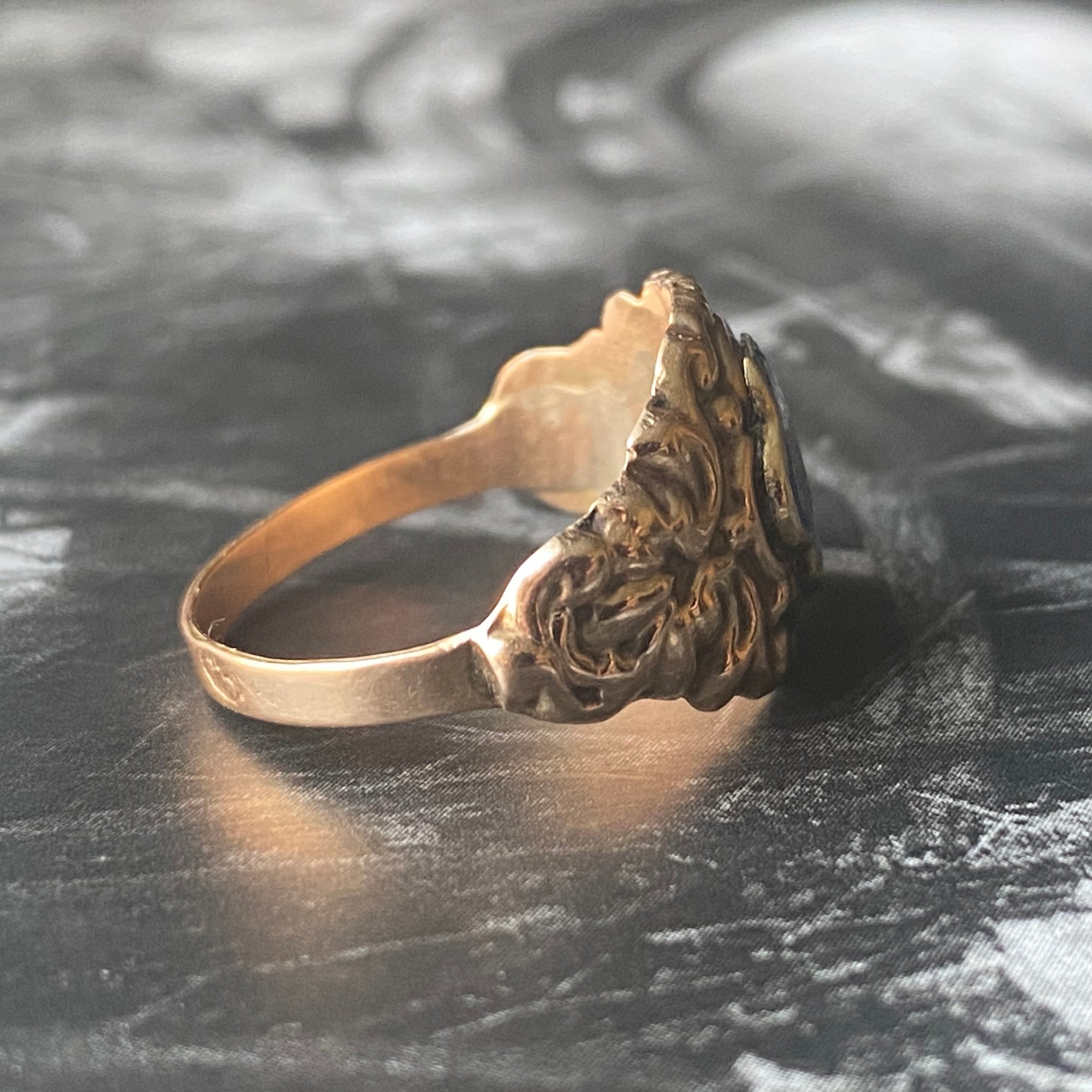 Antique Bourbon Era Enamel Forget-Me-Not Ring - Size 7.5