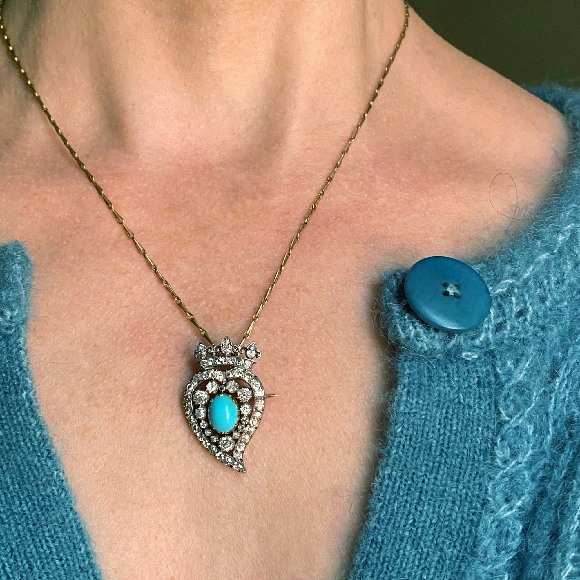 Victorian Diamond Witch's Heart Brooch/Pendant