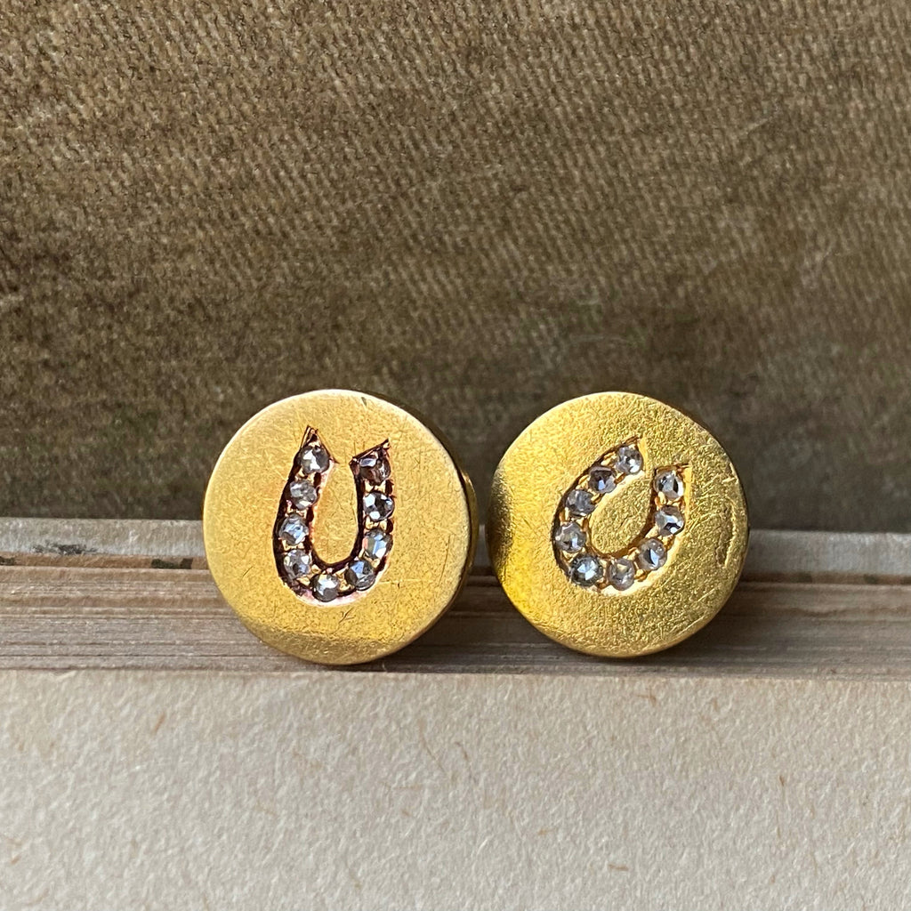 Antique Rose Cut Diamond Horseshoe Earrings 18k Canada Antique