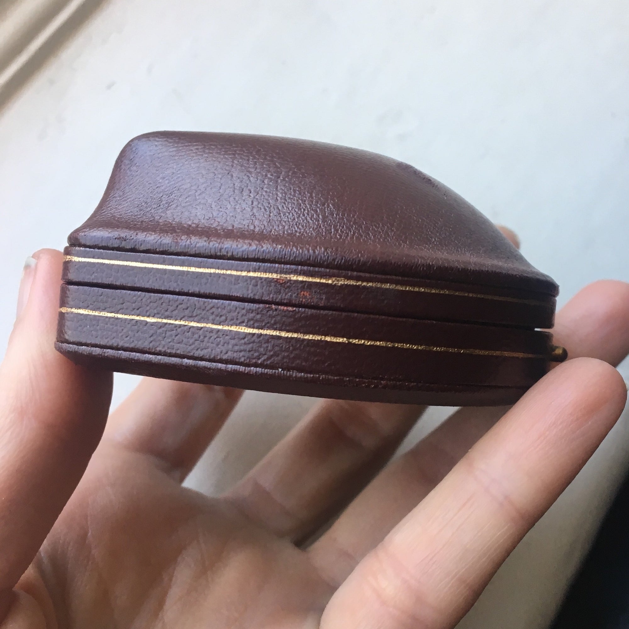 Domed leather boxes with gold trim detail