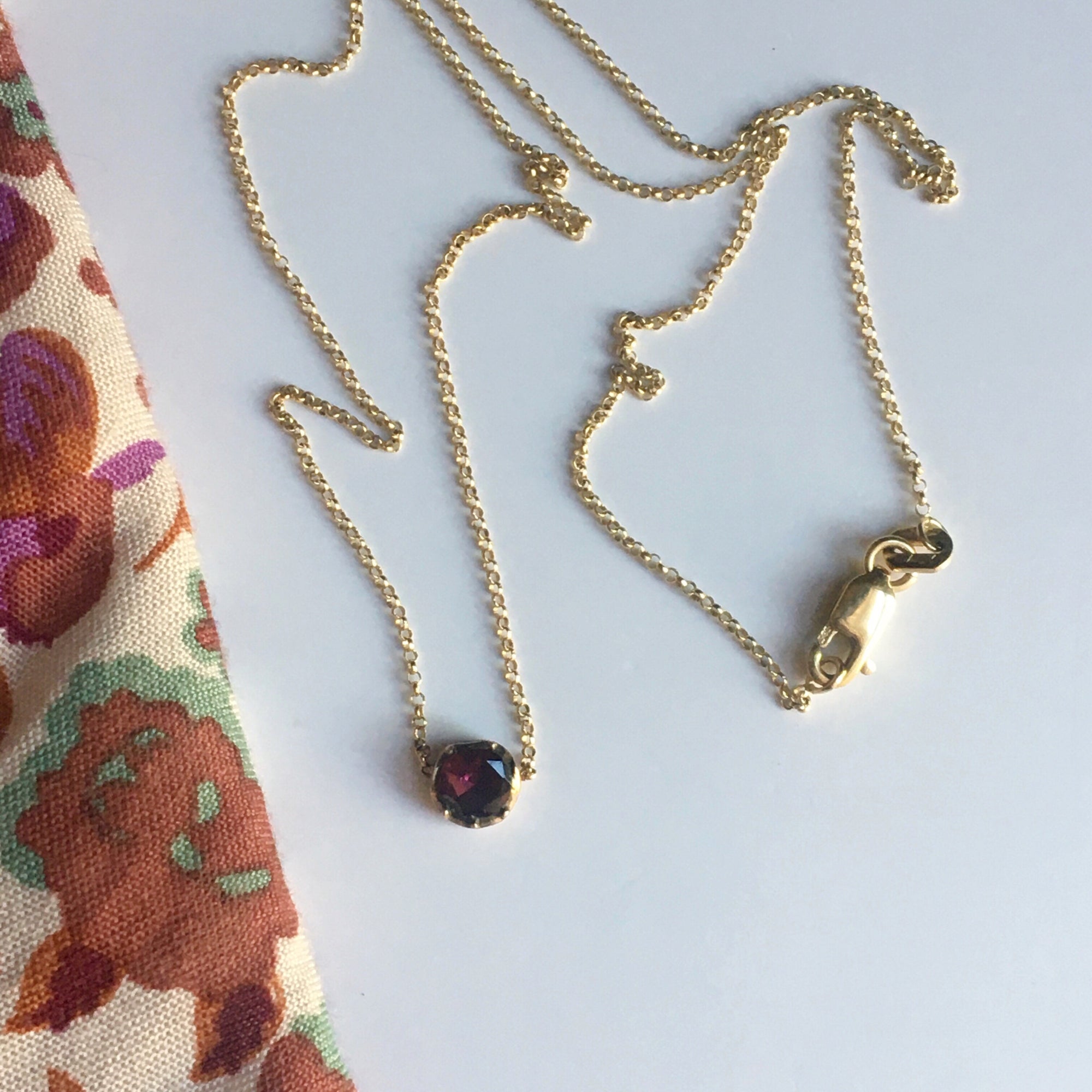 Antique Georgian Foiled Garnet Necklace - 14k