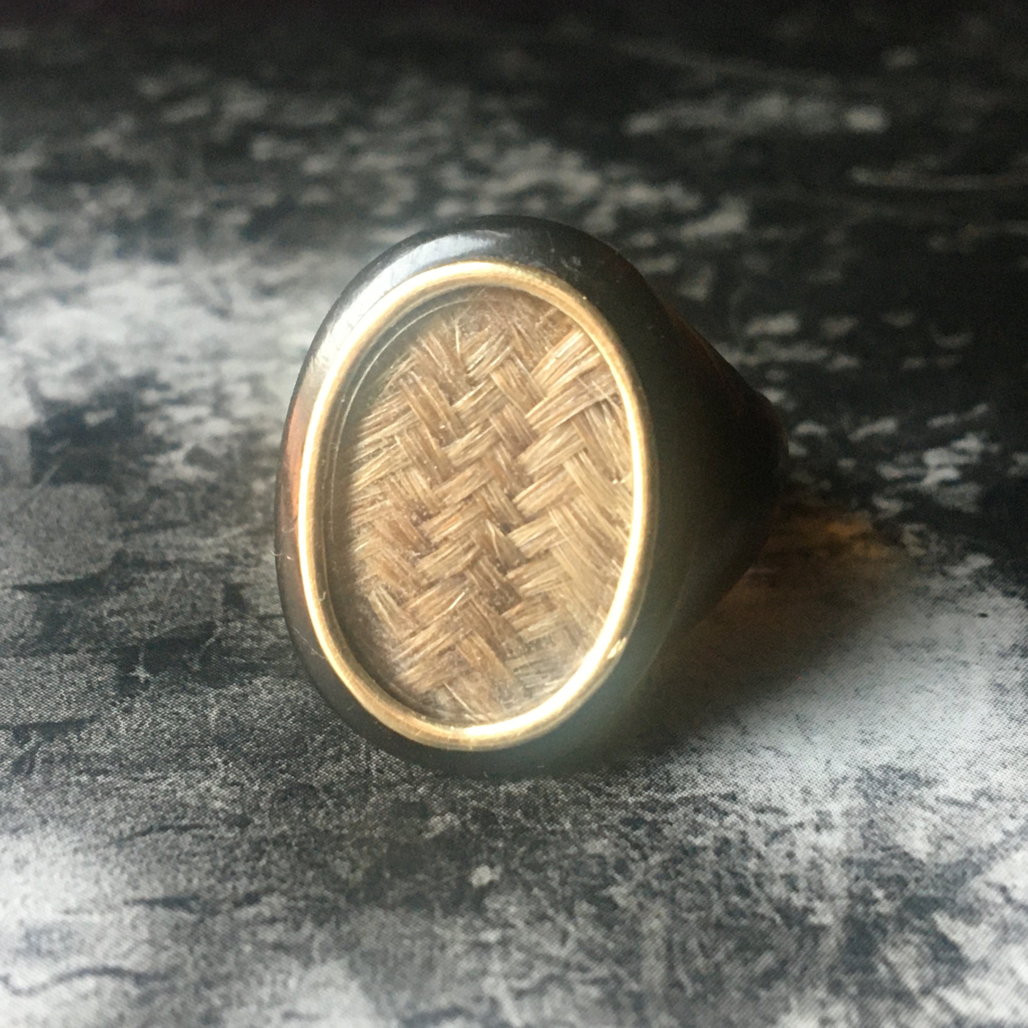 Antique Tortoiseshell Hairwork Ring - Size 5.75