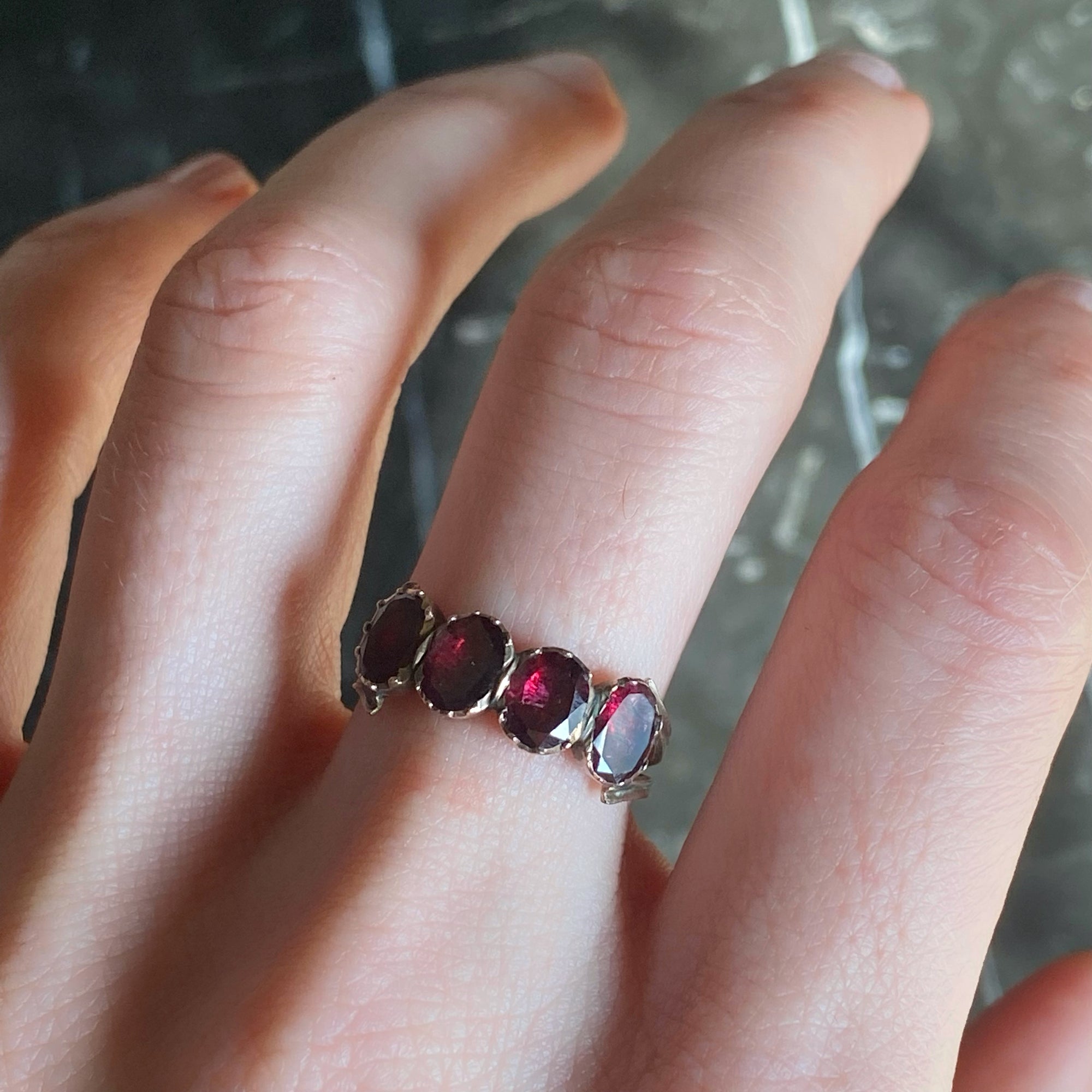 Antique Georgian Garnet Half Hoop - Size 6.25