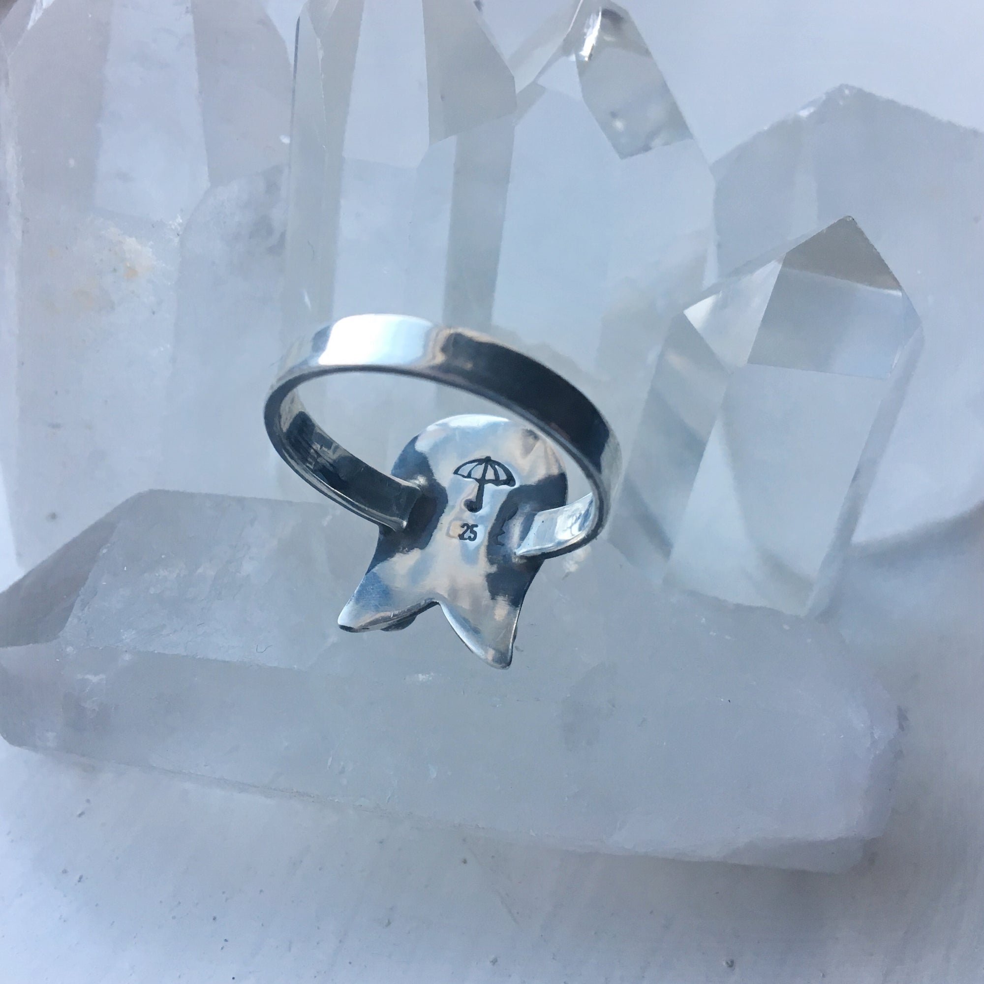 Man in the Moon peach moonstone ring - Size 6.25