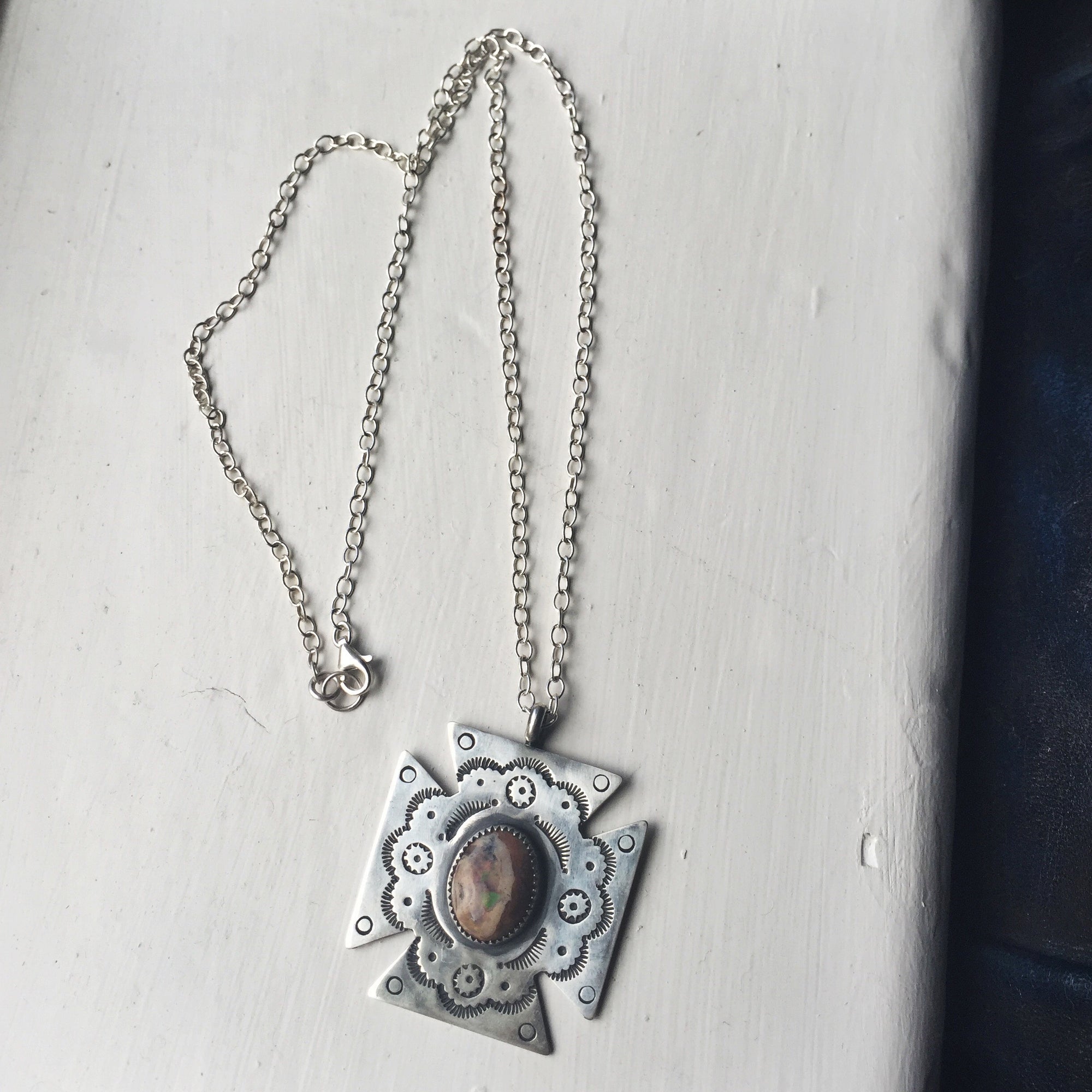In Hoc Signo Vinces Fire Opal Necklace