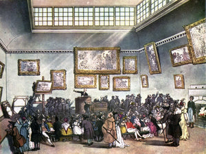 "Auction Room, Christie's" -  Thomas Rowlandson (1756–1827) and Augustus Charles Pugin (1762–1832) (after) John Bluck (fl. 1791–1819), Joseph Constantine Stadler (fl. 1780–1812), Thomas Sutherland (1785–1838), J. Hill, and Harraden (aquatint engravers)