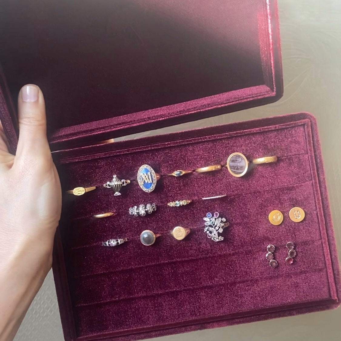 velvet ring box with lid display black umbrella jewelry toronto estate 