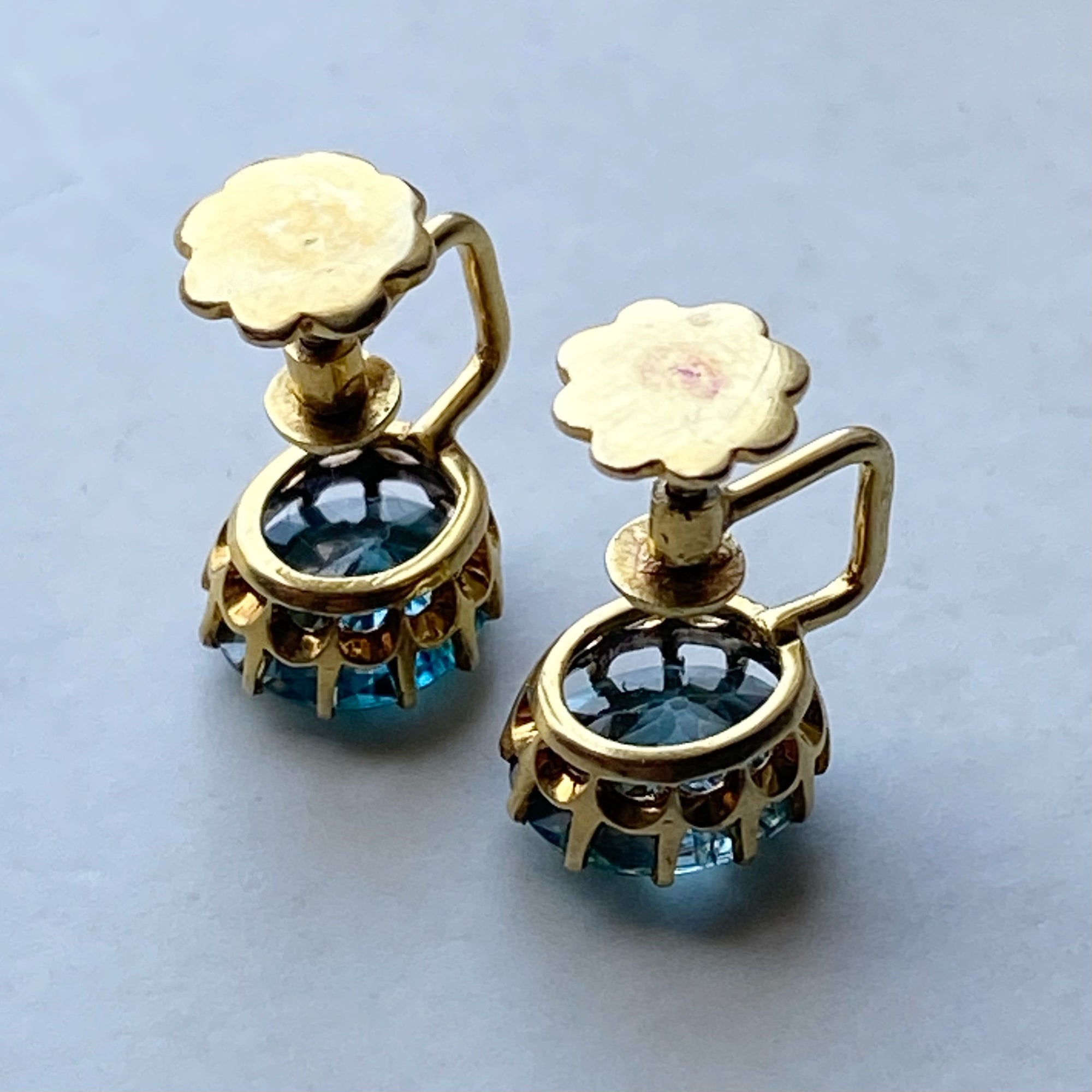 Antique Electric Azure Zircon Earrings - 15k