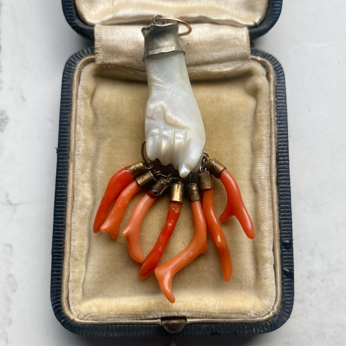 antique victorian mano figa with coral