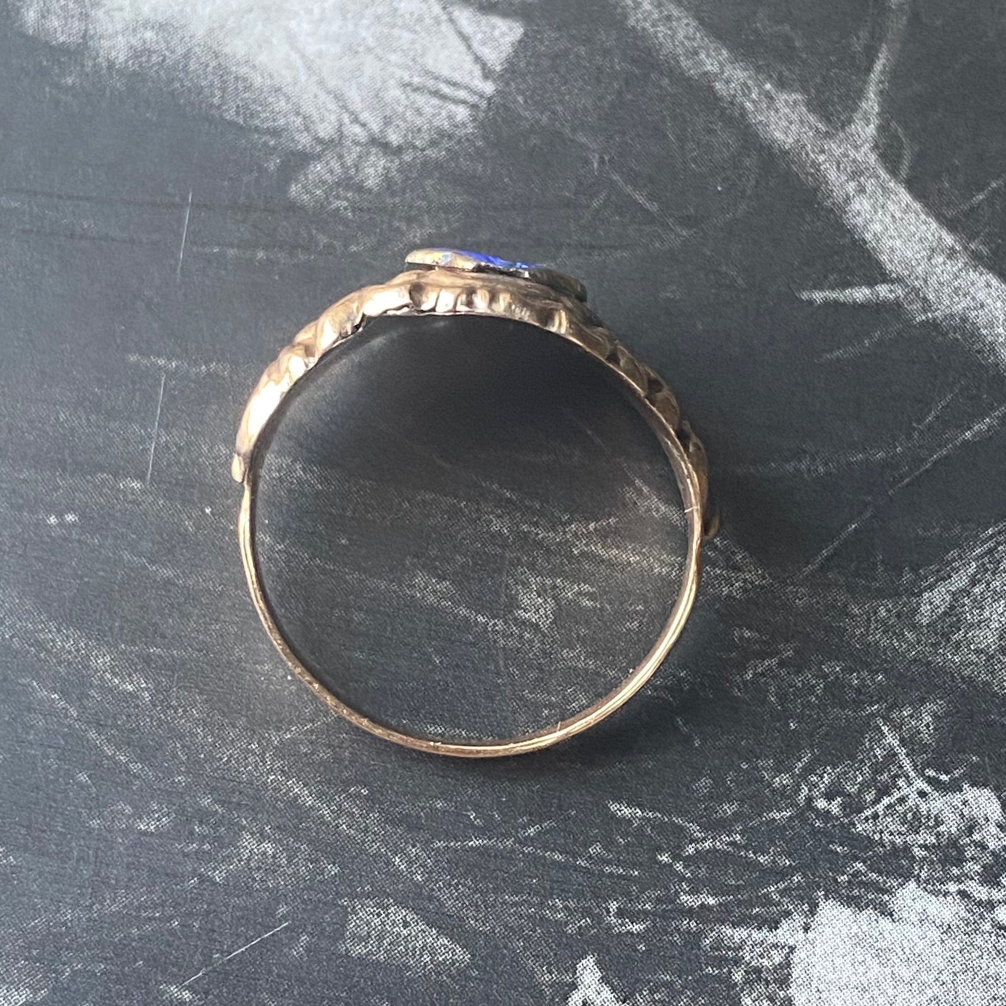 Antique Bourbon Era Enamel Forget-Me-Not Ring - Size 7.5
