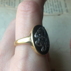 Antique Onyx Cipher Ring - Size 8