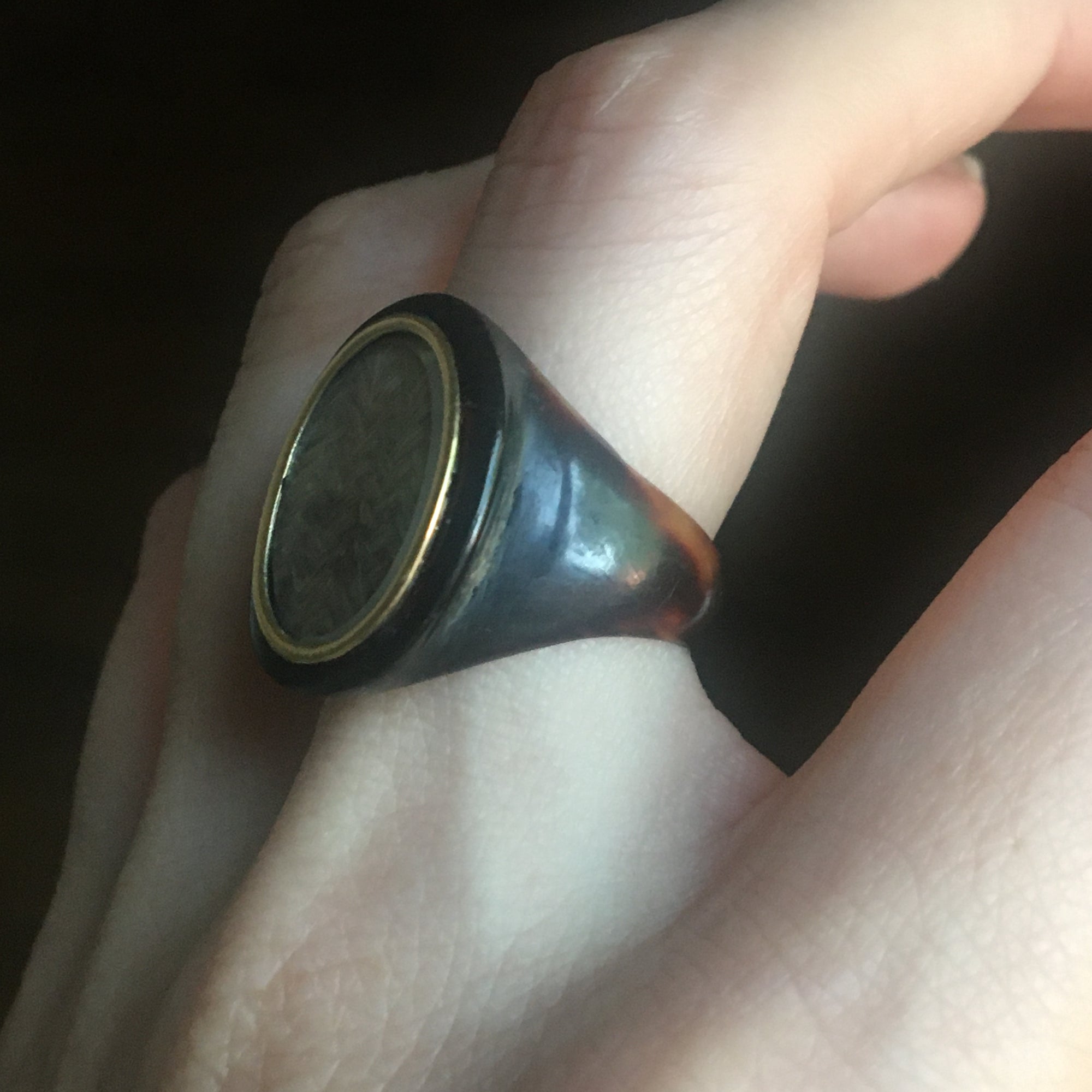 Antique Tortoiseshell Hairwork Ring - Size 5.75