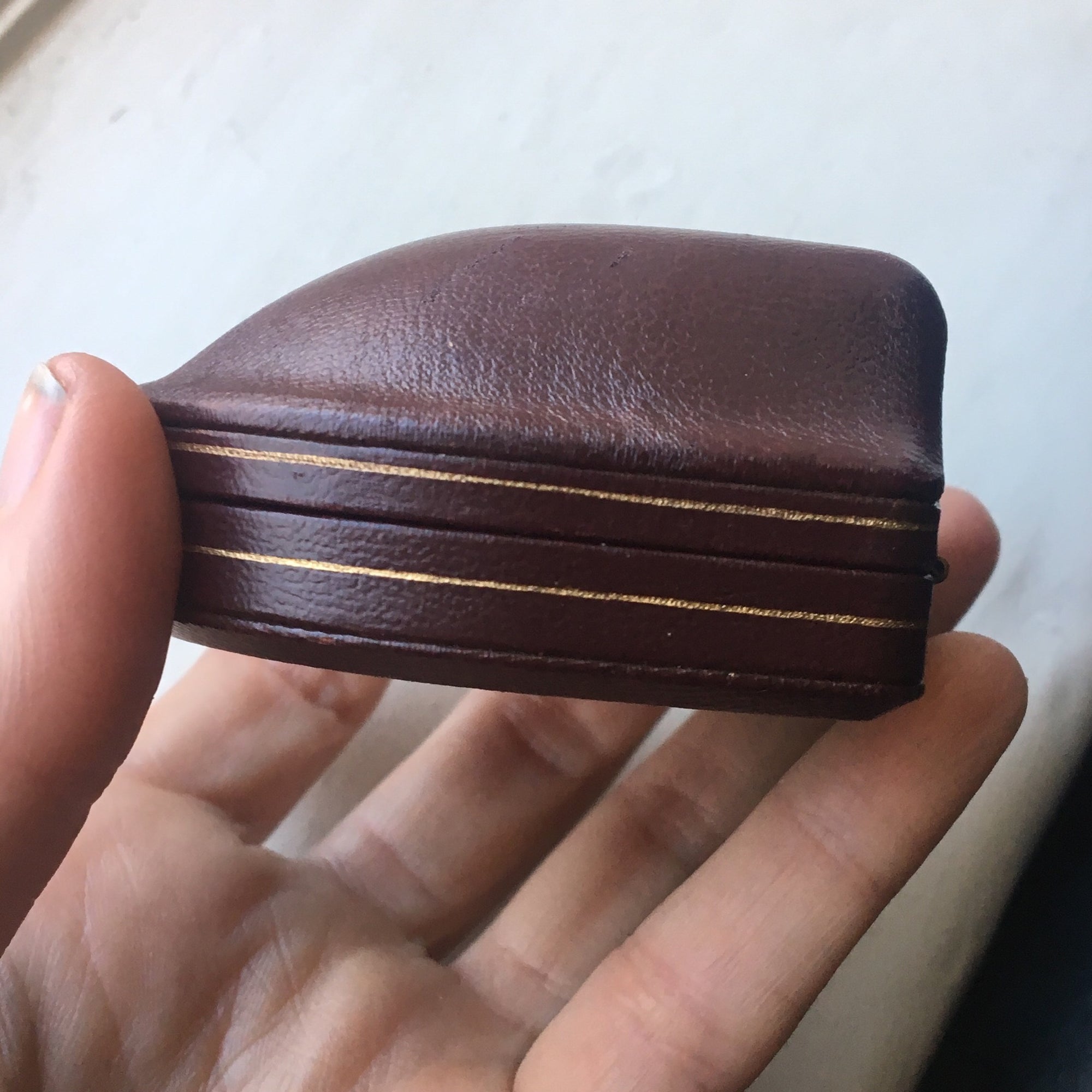 Domed leather boxes with gold trim detail