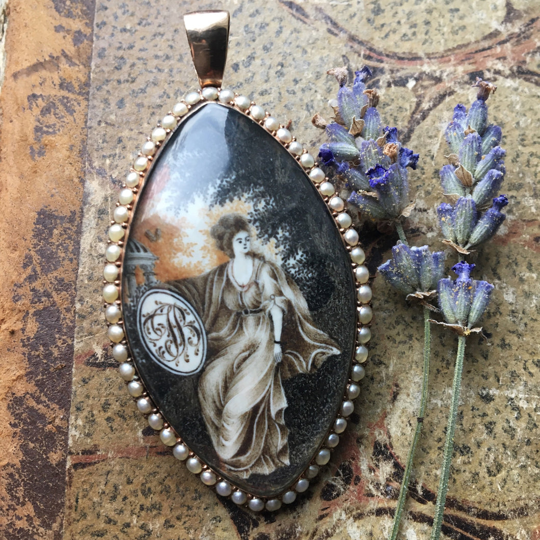 Antique Georgian Mourning Navette Locket