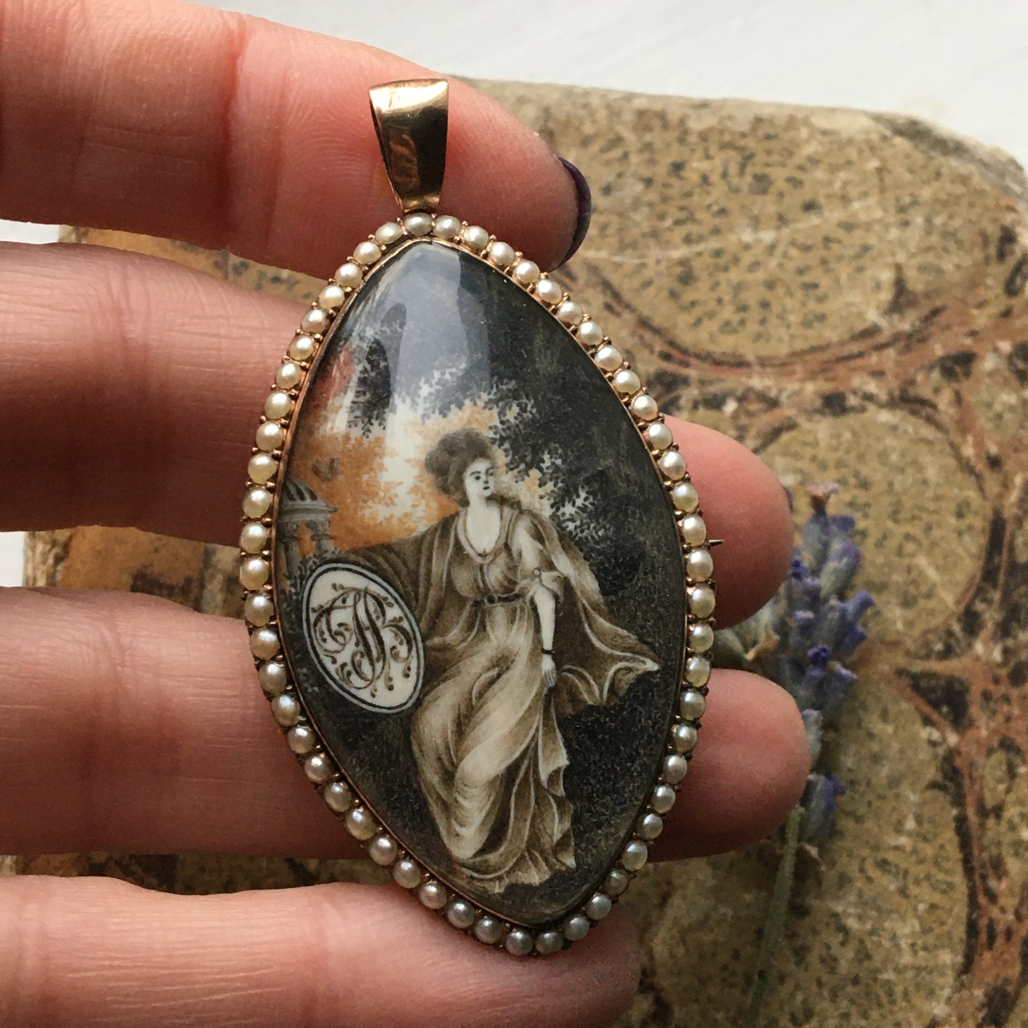 Antique Georgian Mourning Navette Locket