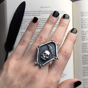 Nevermore - Edgar Allan Poe Skull and Raven ring
