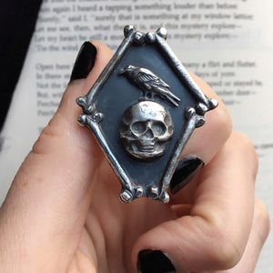 Nevermore - Edgar Allan Poe Skull and Raven ring