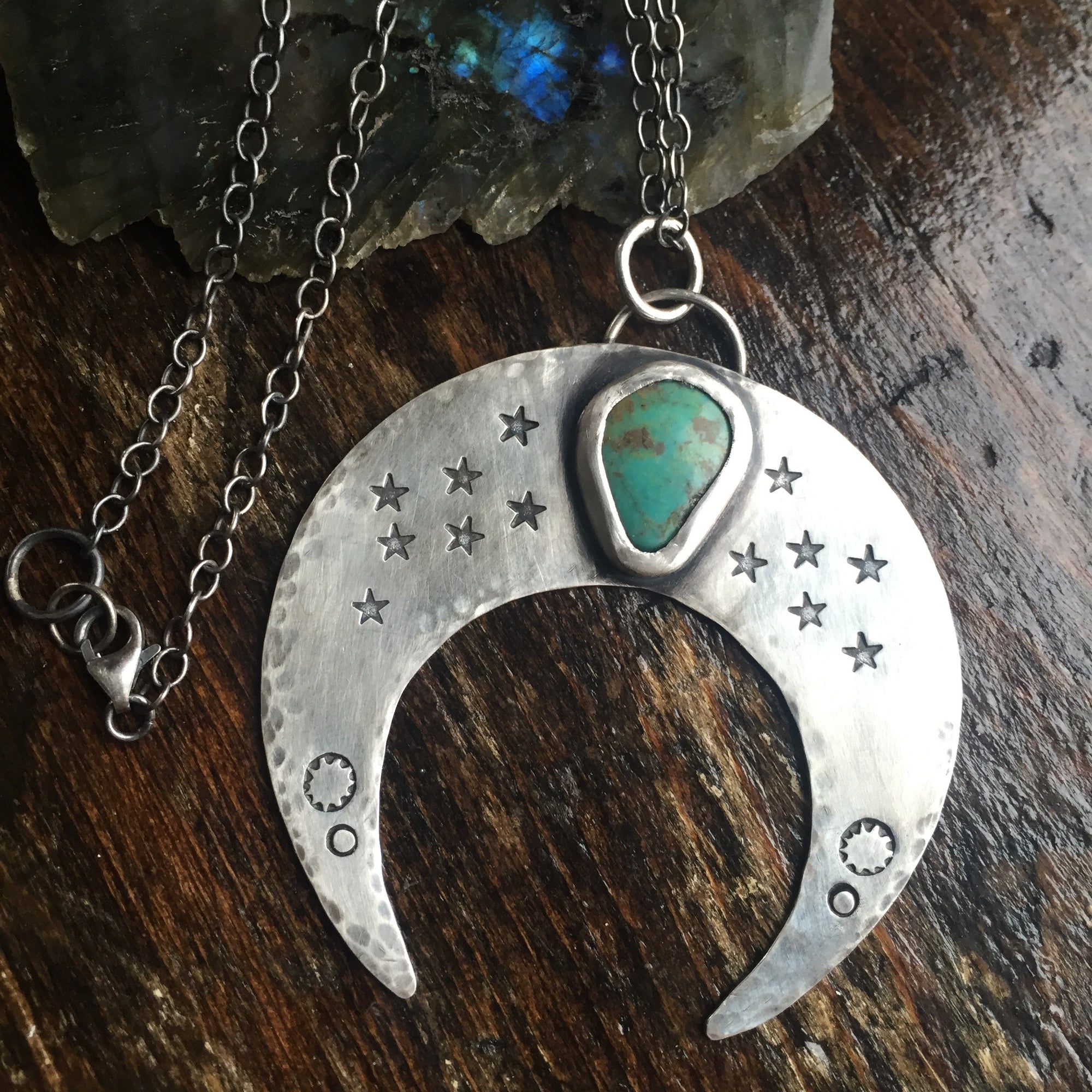 crescent moon turquoise necklace, Canada vintage jewelry